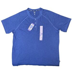 GAP Mens Blue Short Sleeve Cotton Henley T Shirt XXL New With Tags